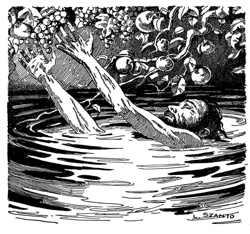 Один из самых известных мучеников Аида — царь Тантал. Стоя по горло в воде и в полуметре от спелых плодов, он обречён страдать от голода и жажды.