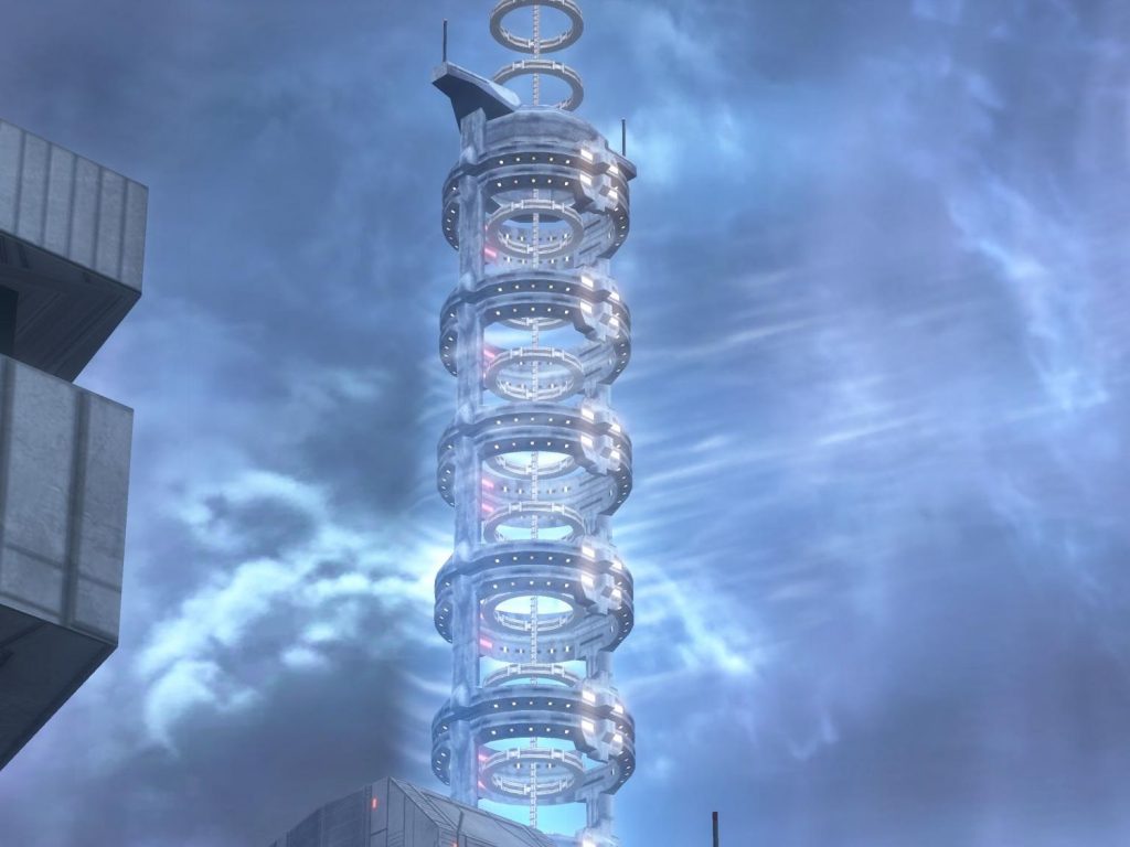 Башня может защищать трос от повреждений и непогоды (кадр из игры Halo 3: ODST)
