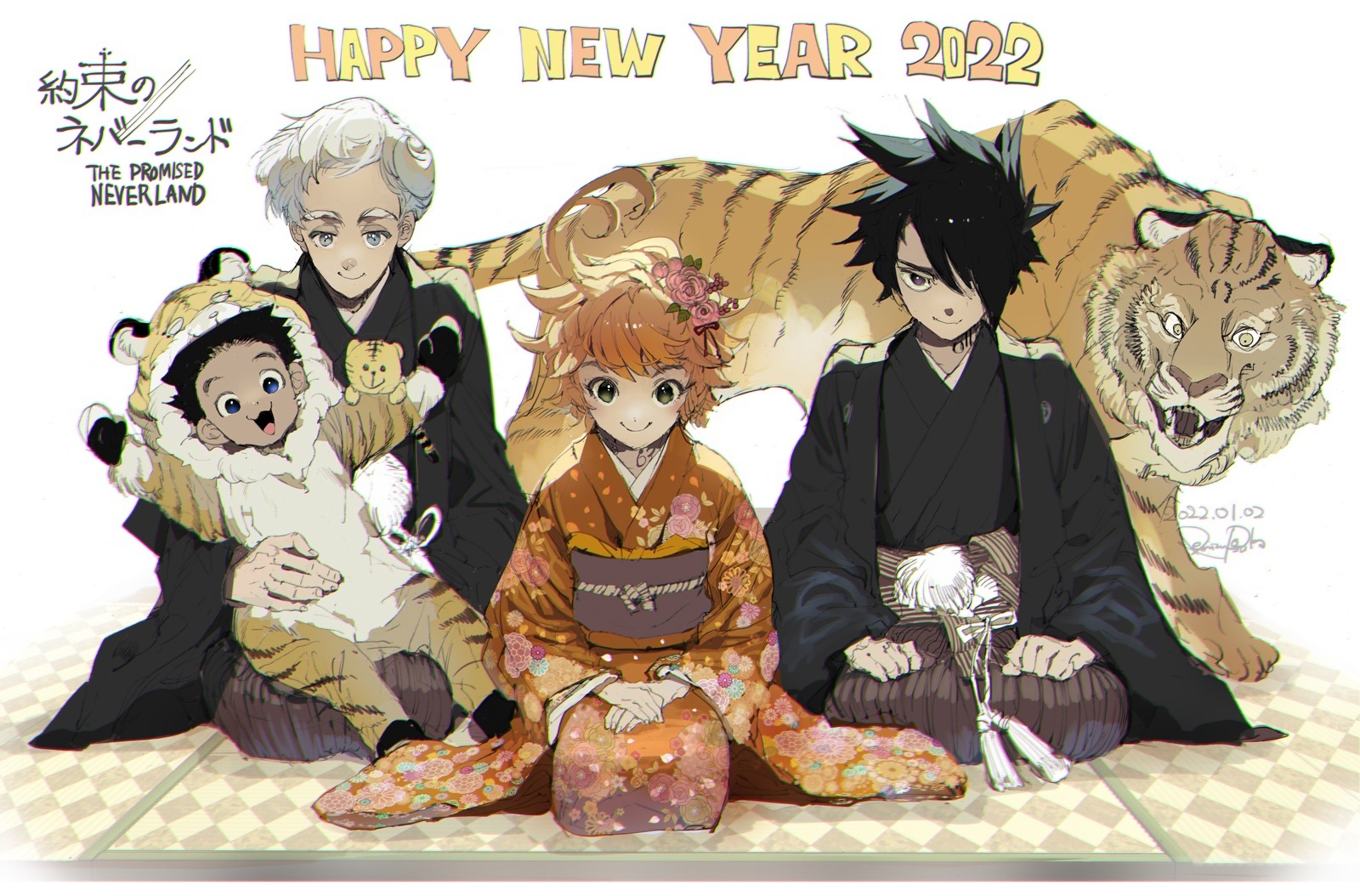 Новогодние открытки от создателей аниме и мангак