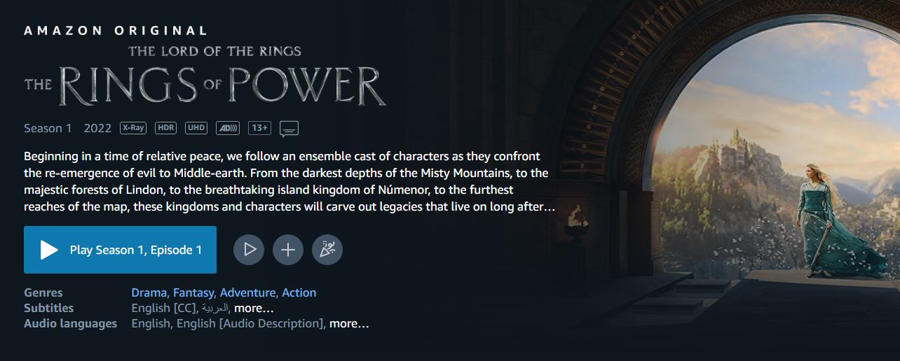 Сериал «Властелин колец: Кольца власти» вышли на Amazon Prime Video